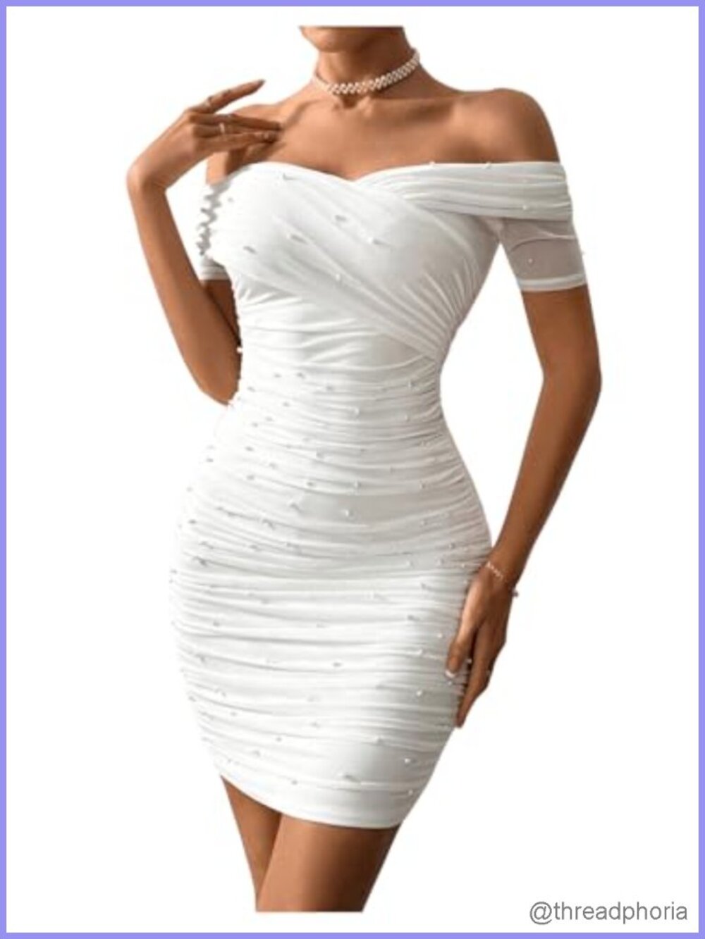 Pearl Beaded Off Shoulder Bodycon Party Dress